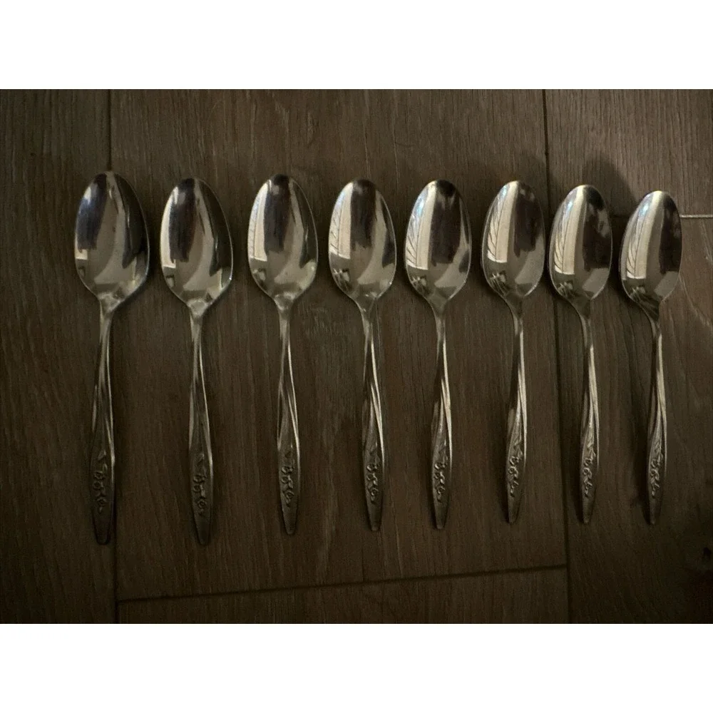 8 Teaspoons Radiant‎ Rose Textured Superior Stainless Steel USA Flatware
